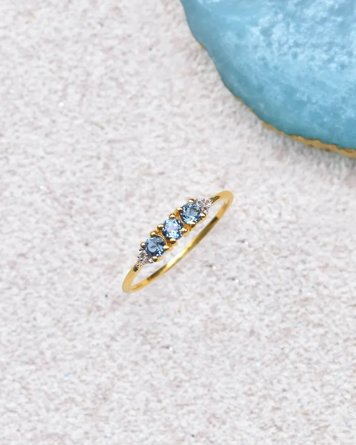 Rings YoTreasure London Blue Topaz Solid 925 Sterling Silver Gold Plated Band Ring Rings YoTreasure London Blue Topaz Solid 925 Sterling Silver Gold Plated Band Ring
