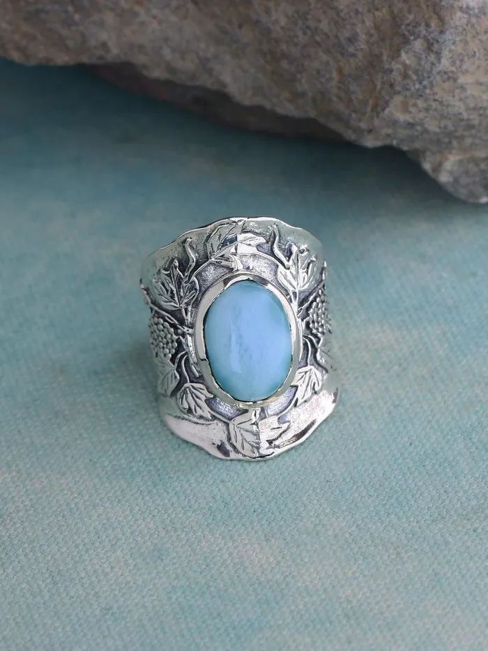 Rings YoTreasure Natural Larimar Solid 925 Sterling Silver Designer Ring Jewelry Rings YoTreasure Natural Larimar Solid 925 Sterling Silver Designer Ring Jewelry