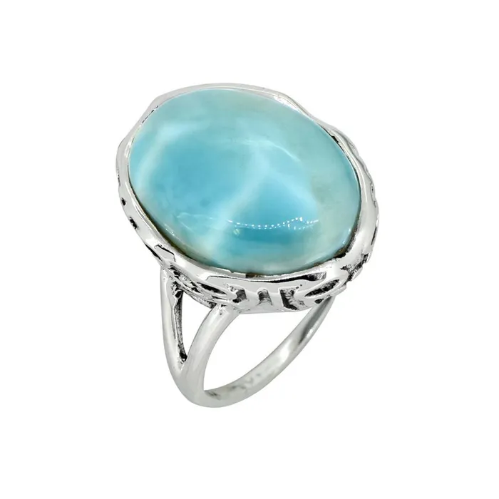 Rings YoTreasure Natural Larimar Solid 925 Sterling Silver Gemstone Ring