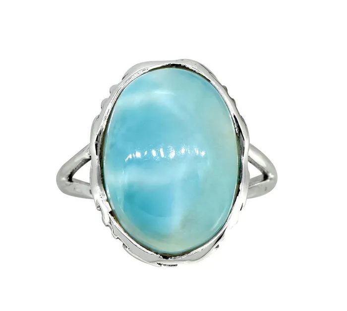 Rings YoTreasure Natural Larimar Solid 925 Sterling Silver Gemstone Ring