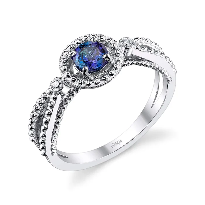 Safiya Jewels Rings Circle of Life Round 14K White Gold Natural Alexandrite Ring Safiya Jewels Rings Circle of Life Round 14K White Gold Natural Alexandrite Ring