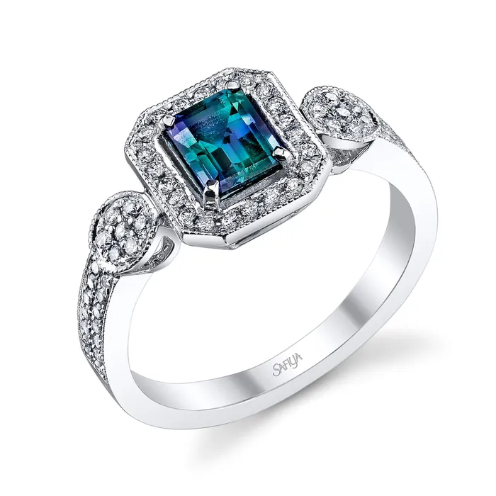 Safiya Jewels Rings Eternity 14K White Gold Natural Alexandrite Ring