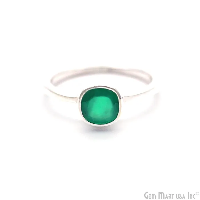 Silver Plated Cushion Shape Single Gemstone Solitaire Ring Pick your stone and size SP12008 GemMartUSA Rings