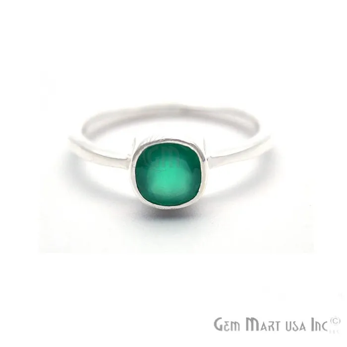 Silver Plated Cushion Shape Single Gemstone Solitaire Ring Pick your stone and size SP12008 GemMartUSA Rings