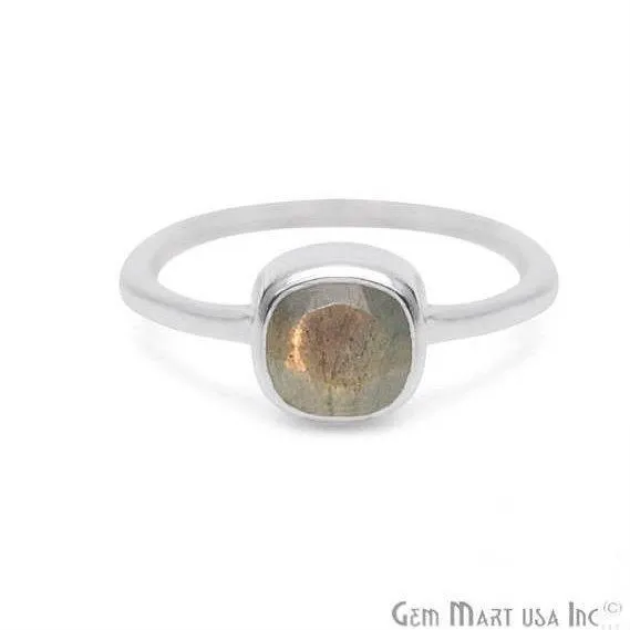 Silver Plated Cushion Shape Single Gemstone Solitaire Ring Pick your stone and size SP12008 GemMartUSA Rings