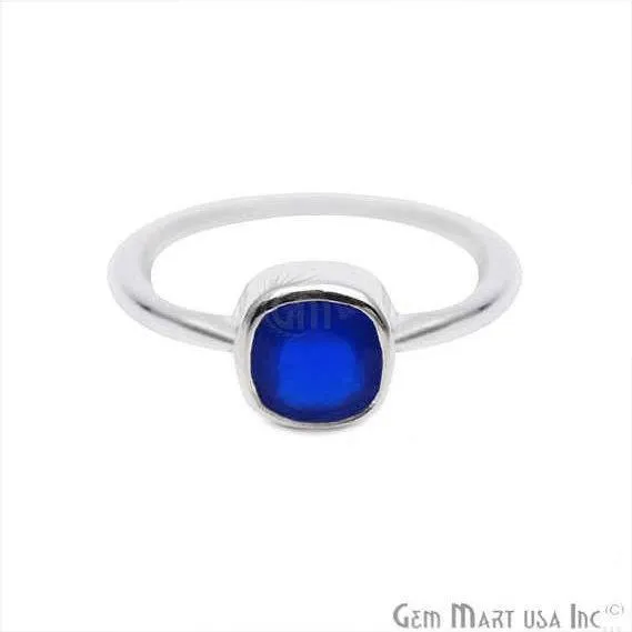 Silver Plated Cushion Shape Single Gemstone Solitaire Ring Pick your stone and size SP12008 GemMartUSA Rings
