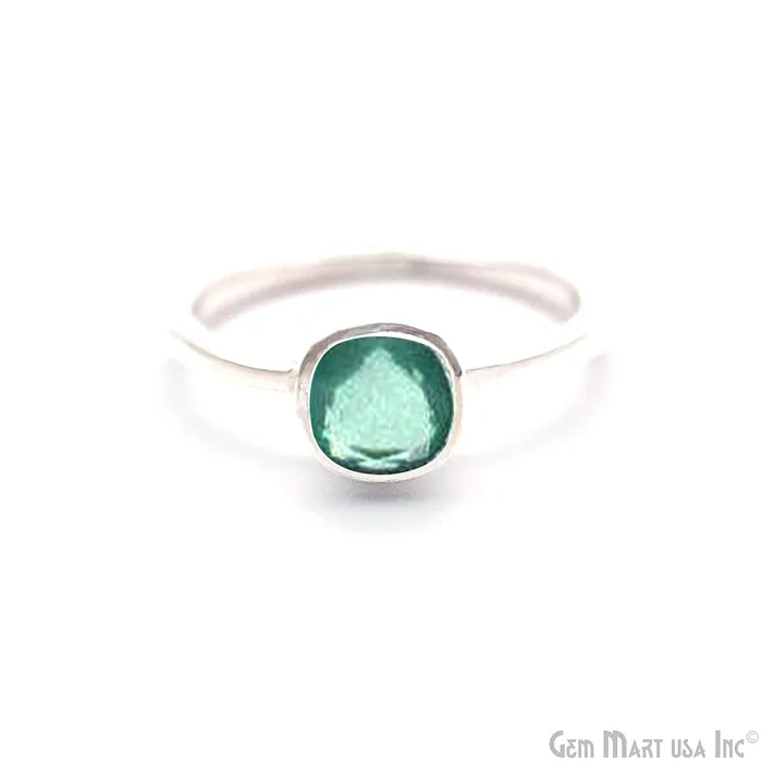 Silver Plated Cushion Shape Single Gemstone Solitaire Ring Pick your stone and size SP12008 GemMartUSA Rings