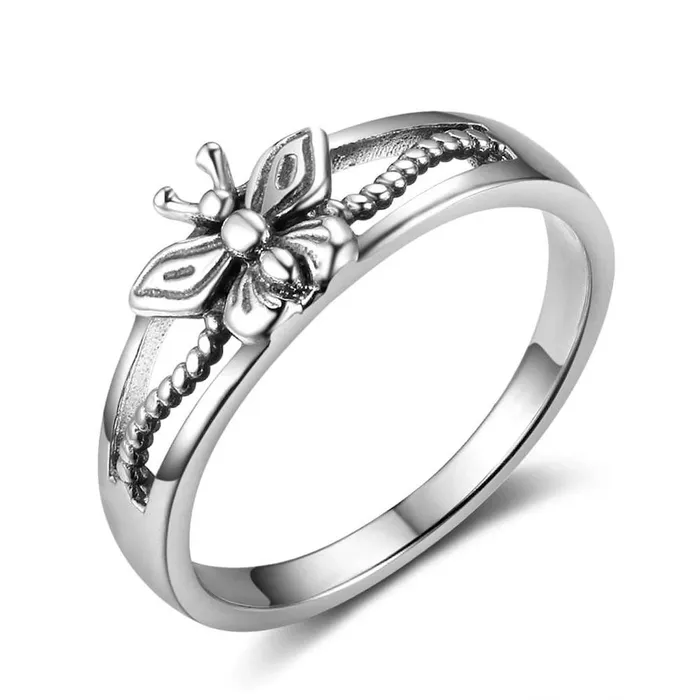 Solid 925 Sterling Silver Female Rings With 7mm Butterfly Shape Engagement Rings Jewelry Rings Gift to Girls customjewelryan Rings Solid 925 Sterling Silver Female Rings With 7mm Butterfly Shape Engagement Rings Jewelry Rings Gift to Girls customjewelryan Rings