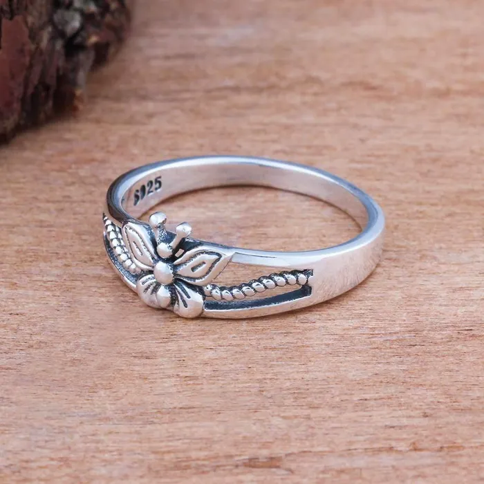 Solid 925 Sterling Silver Female Rings With 7mm Butterfly Shape Engagement Rings Jewelry Rings Gift to Girls customjewelryan Rings