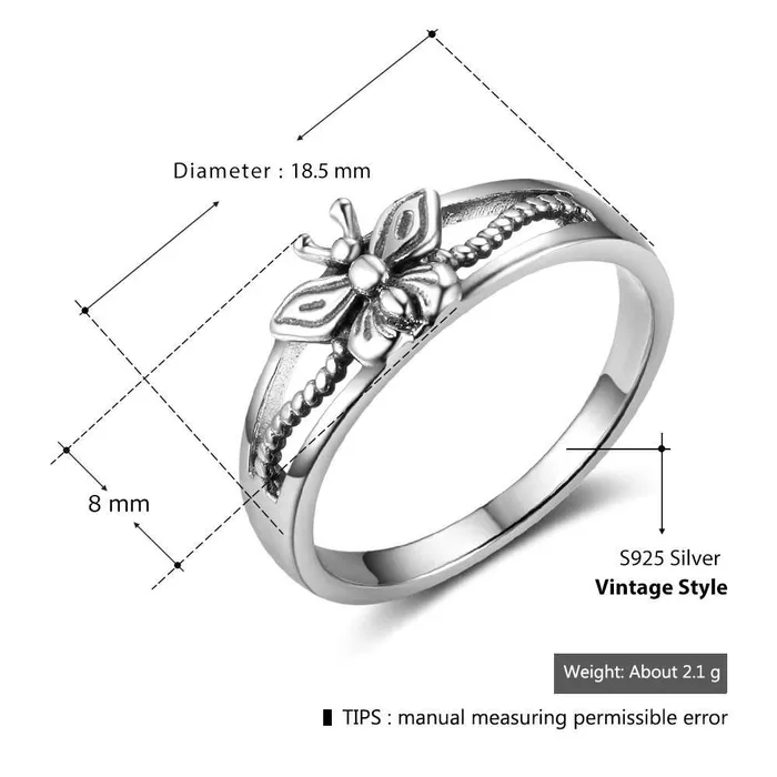 Solid 925 Sterling Silver Female Rings With 7mm Butterfly Shape Engagement Rings Jewelry Rings Gift to Girls customjewelryan Rings