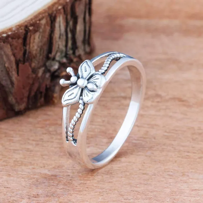Solid 925 Sterling Silver Female Rings With 7mm Butterfly Shape Engagement Rings Jewelry Rings Gift to Girls customjewelryan Rings