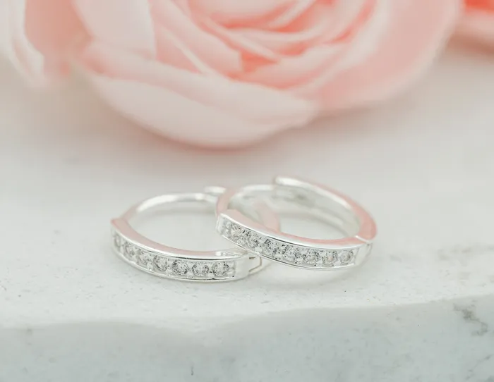 Sterling Silver Huggie Hoop Earrings with CZs for Kids 10mm Cherished Moments Earrings