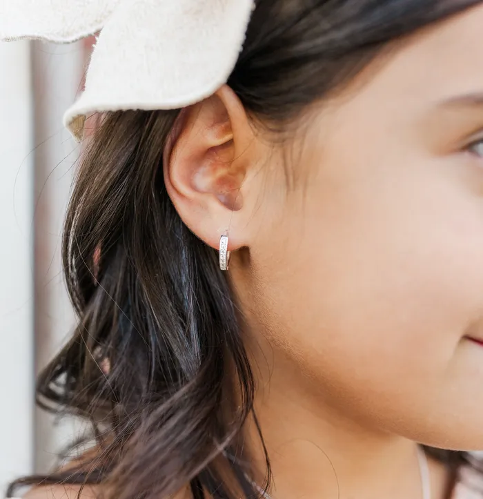 Sterling Silver Huggie Hoop Earrings with CZs for Kids 10mm Cherished Moments Earrings