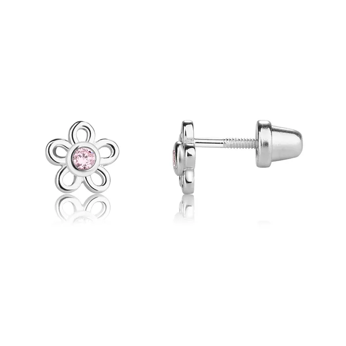 Sterling Silver Pink Outline Daisy Earrings for Baby and Kids Cherished Moments Earrings
