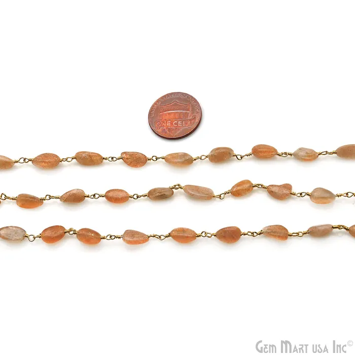 Sunstone 12x5mm Tumble Beads Gold Plated Rosary Chain GemMartUSA PreStyled Sets