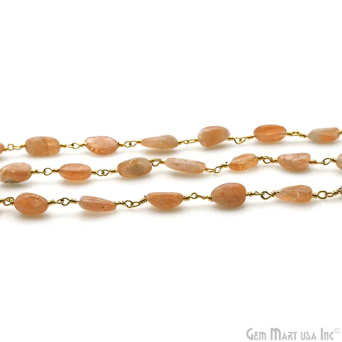 Sunstone 12x5mm Tumble Beads Gold Plated Rosary Chain GemMartUSA PreStyled Sets