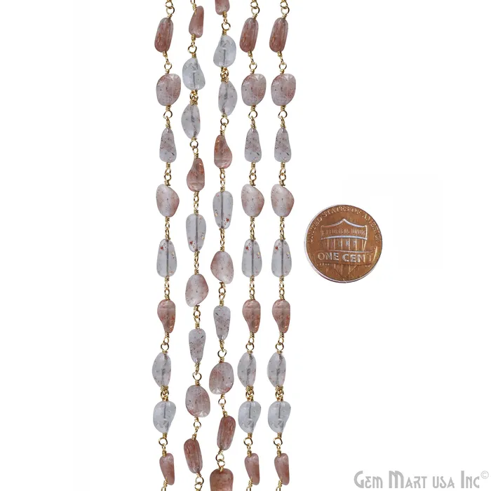 Sunstone 8x5mm Tumble Beads Gold Plated Rosary Chain GemMartUSA PreStyled Sets Sunstone 8x5mm Tumble Beads Gold Plated Rosary Chain GemMartUSA PreStyled Sets