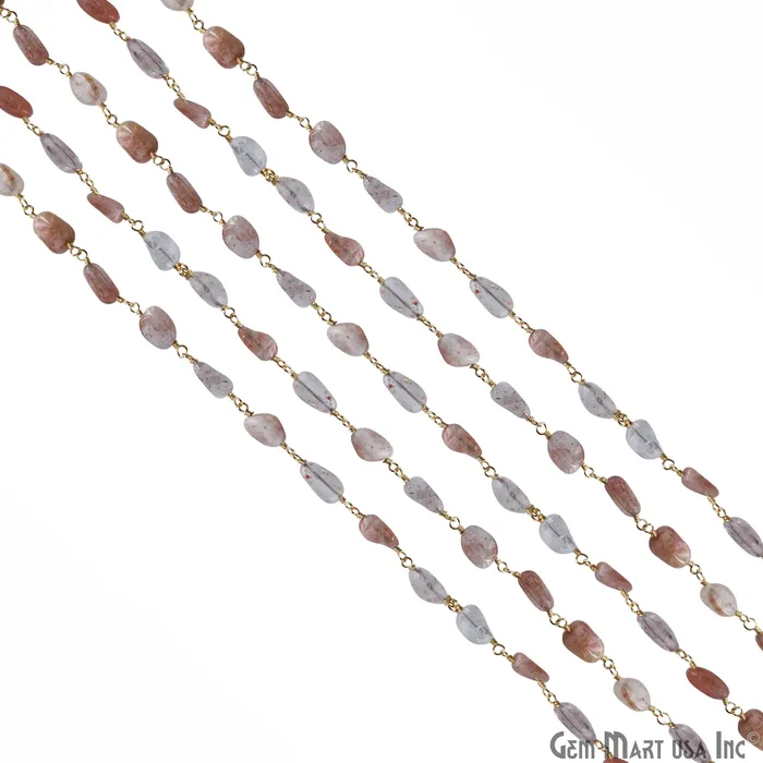 Sunstone 8x5mm Tumble Beads Gold Plated Rosary Chain GemMartUSA PreStyled Sets Sunstone 8x5mm Tumble Beads Gold Plated Rosary Chain GemMartUSA PreStyled Sets