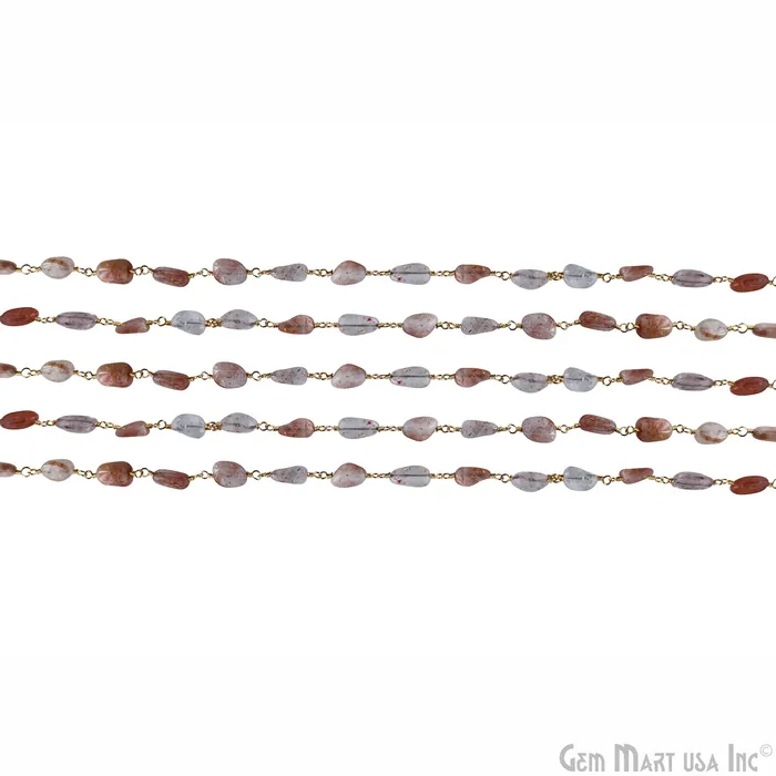 Sunstone 8x5mm Tumble Beads Gold Plated Rosary Chain GemMartUSA PreStyled Sets Sunstone 8x5mm Tumble Beads Gold Plated Rosary Chain GemMartUSA PreStyled Sets