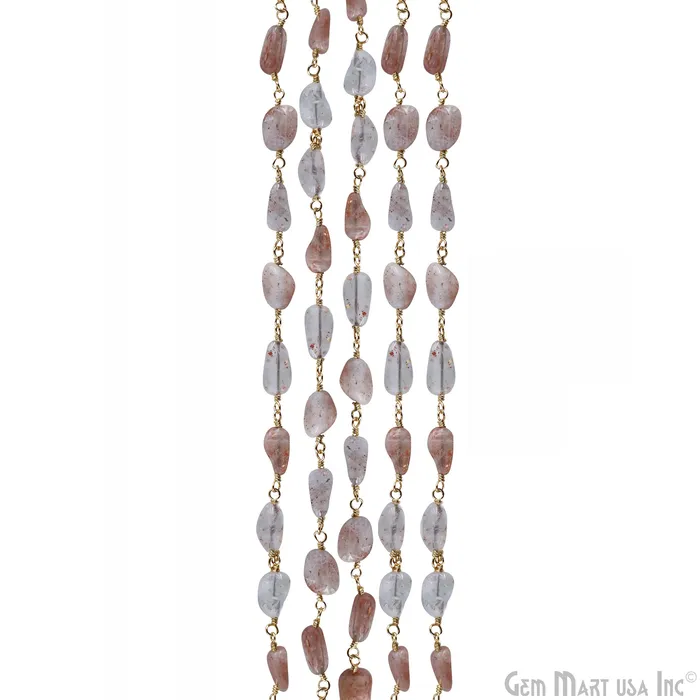 Sunstone 8x5mm Tumble Beads Gold Plated Rosary Chain GemMartUSA PreStyled Sets Sunstone 8x5mm Tumble Beads Gold Plated Rosary Chain GemMartUSA PreStyled Sets