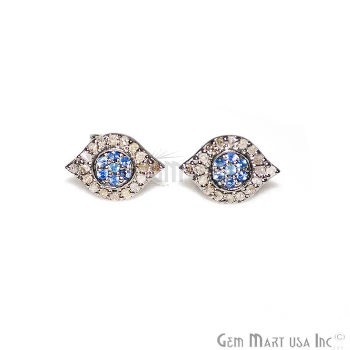 Tanzanite Diamond Pave Evil Eye Sterling Silver Stud Earring GemMartUSA Earrings Tanzanite Diamond Pave Evil Eye Sterling Silver Stud Earring GemMartUSA Earrings