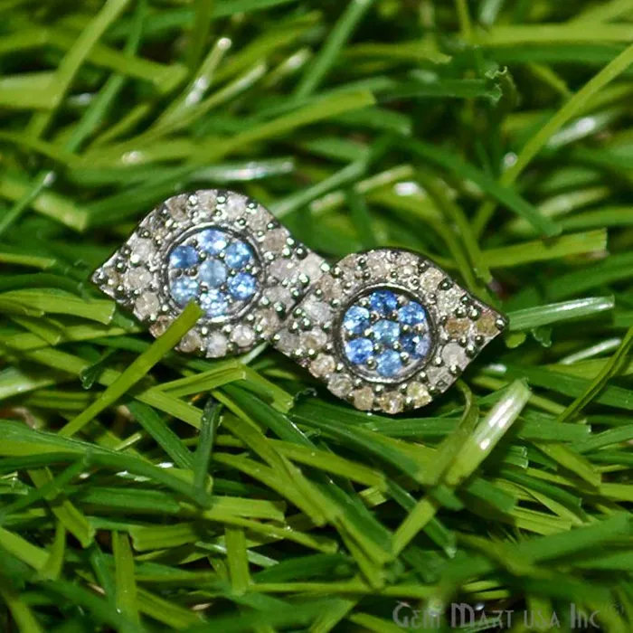 Tanzanite Diamond Pave Evil Eye Sterling Silver Stud Earring GemMartUSA Earrings
