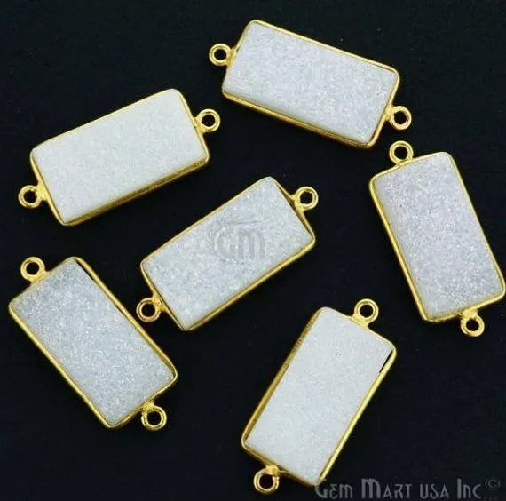 Titanium Druzy 10x20mm Rectangle Double Bail Gold Bezel Gemstone Connector GemMartUSA PreStyled Sets Titanium Druzy 10x20mm Rectangle Double Bail Gold Bezel Gemstone Connector GemMartUSA PreStyled Sets