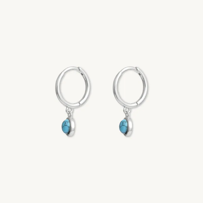 Turquoise Circle Dangle Huggie Earrings Camile Stone Earrings Turquoise Circle Dangle Huggie Earrings Camile Stone Earrings