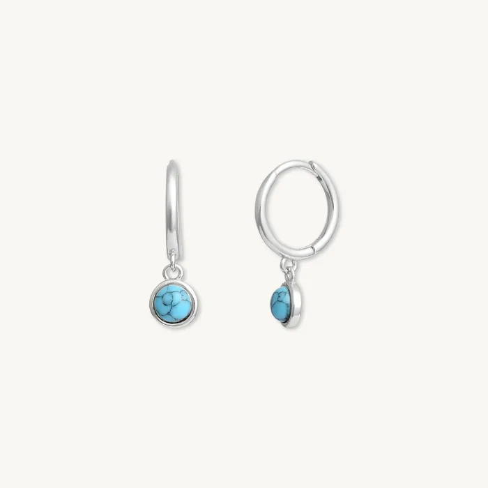 Turquoise Circle Dangle Huggie Earrings Camile Stone Earrings Turquoise Circle Dangle Huggie Earrings Camile Stone Earrings