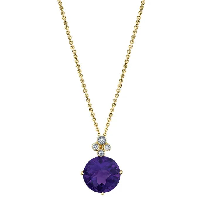 TVON 14K 340ct Round Amethyst and Diamond Pendant Necklaces