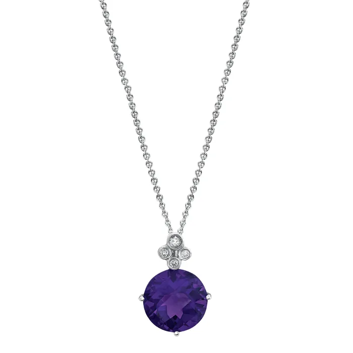 TVON 14K 340ct Round Amethyst and Diamond Pendant Necklaces