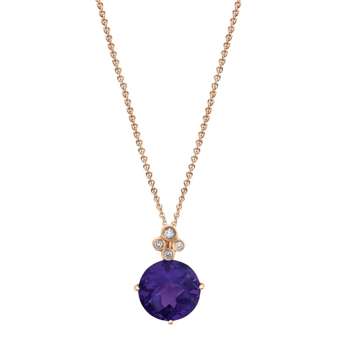 TVON 14K 340ct Round Amethyst and Diamond Pendant Necklaces