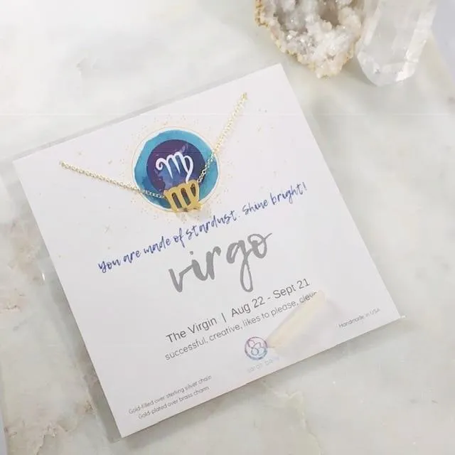 Virgo Charm Necklace with Crystal Sarah Belle Necklaces