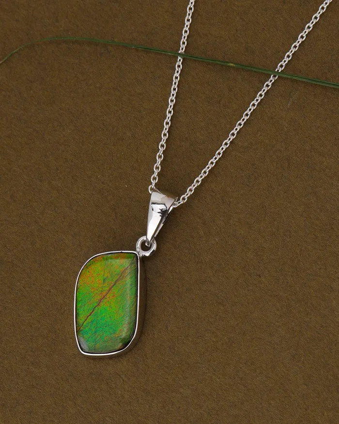 YoTreasure 625 Ct Ammolite 925 Sterling Silver Necklace Pendant Jewelry Necklaces