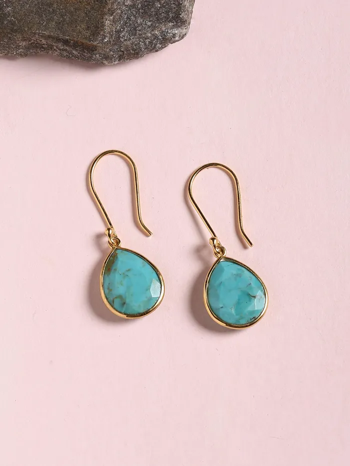 YoTreasure 646 Ct Turquoise Solid 10k Yellow Gold Teardrop Dangle Earrings Earrings YoTreasure 646 Ct Turquoise Solid 10k Yellow Gold Teardrop Dangle Earrings Earrings