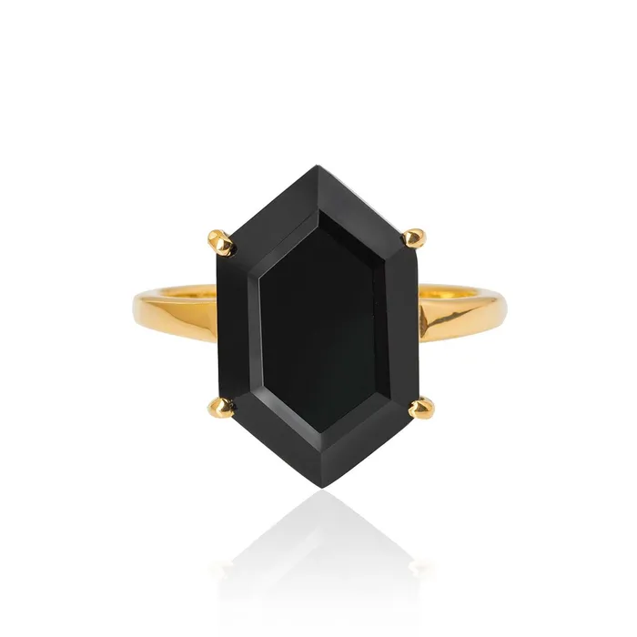 YoTreasure Black Onyx Ring 14k Gold Plated Over 925 Sterling Silver Jewelry Rings YoTreasure Black Onyx Ring 14k Gold Plated Over 925 Sterling Silver Jewelry Rings