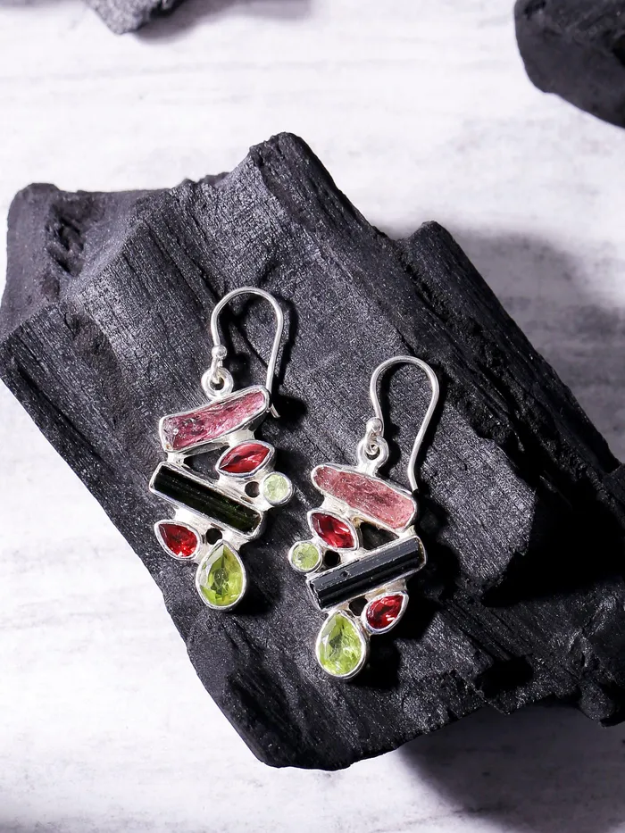 YoTreasure Earrings 157 Rough Tourmaline Garnet Peridot Solid 925 Sterling Silver Dangle Earrings Jewelry YoTreasure Earrings 157 Rough Tourmaline Garnet Peridot Solid 925 Sterling Silver Dangle Earrings Jewelry