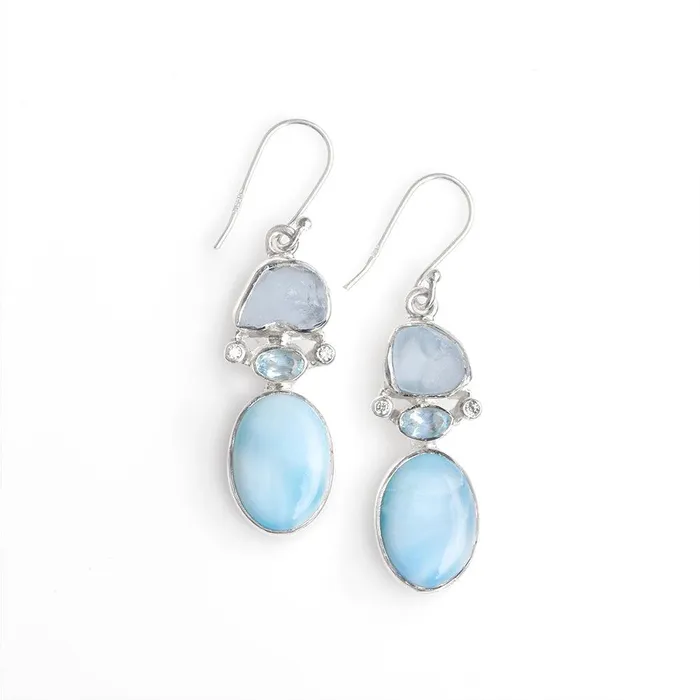 YoTreasure Earrings Larimar Raw Blue Topaz 925 Solid Sterling Silver Earrings YoTreasure Earrings Larimar Raw Blue Topaz 925 Solid Sterling Silver Earrings