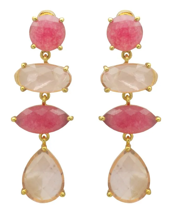 YoTreasure Earrings Pink Aventurine Rose Quartz Gold Plated Over Brass Drop Earrings Jewelry YoTreasure Earrings Pink Aventurine Rose Quartz Gold Plated Over Brass Drop Earrings Jewelry