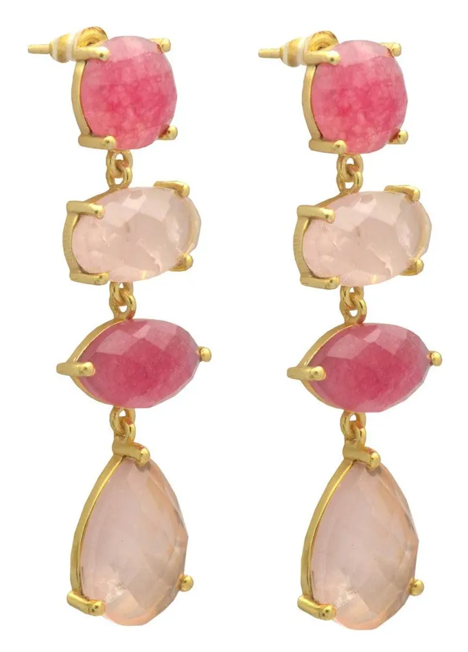 YoTreasure Earrings Pink Aventurine Rose Quartz Gold Plated Over Brass Drop Earrings Jewelry YoTreasure Earrings Pink Aventurine Rose Quartz Gold Plated Over Brass Drop Earrings Jewelry