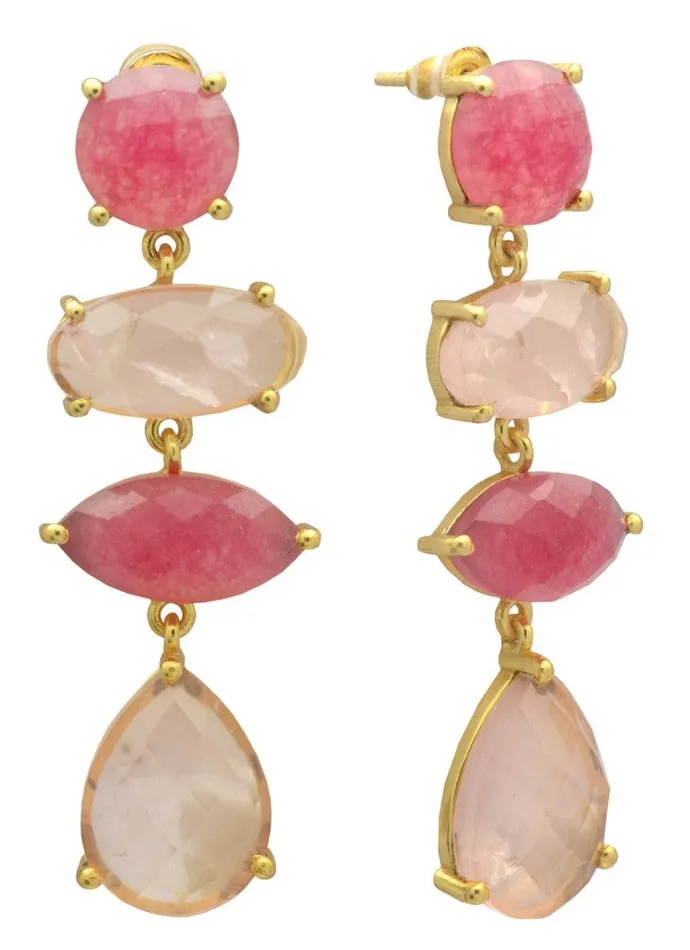 YoTreasure Earrings Pink Aventurine Rose Quartz Gold Plated Over Brass Drop Earrings Jewelry YoTreasure Earrings Pink Aventurine Rose Quartz Gold Plated Over Brass Drop Earrings Jewelry