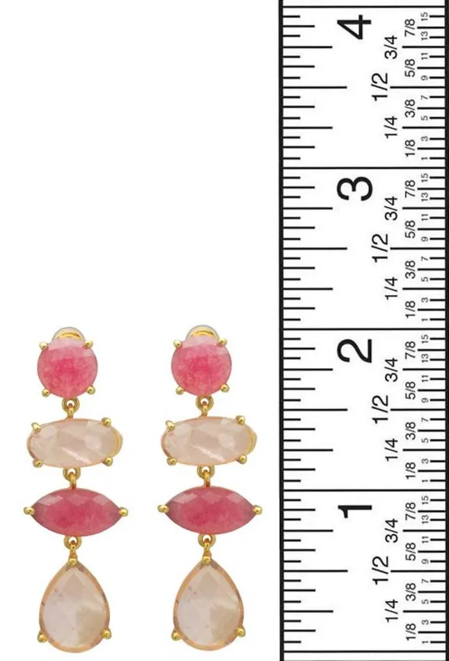 YoTreasure Earrings Pink Aventurine Rose Quartz Gold Plated Over Brass Drop Earrings Jewelry YoTreasure Earrings Pink Aventurine Rose Quartz Gold Plated Over Brass Drop Earrings Jewelry