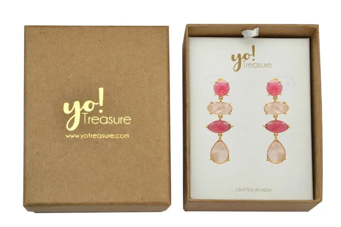 YoTreasure Earrings Pink Aventurine Rose Quartz Gold Plated Over Brass Drop Earrings Jewelry YoTreasure Earrings Pink Aventurine Rose Quartz Gold Plated Over Brass Drop Earrings Jewelry