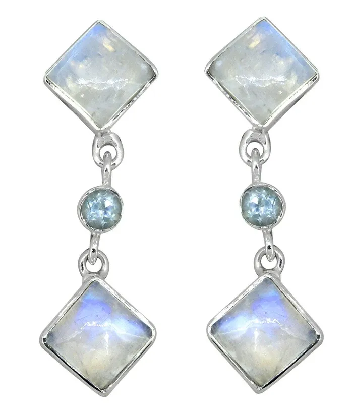 YoTreasure Moonstone Blue Topaz Solid 925 Sterling Silver Dangle Earrings Earrings YoTreasure Moonstone Blue Topaz Solid 925 Sterling Silver Dangle Earrings Earrings