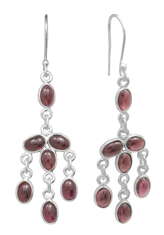 YoTreasure Natural Garnet Dangling 925 Solid Sterling Silver Earrings Silver Jewelry Earrings
