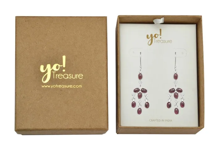 YoTreasure Natural Garnet Dangling 925 Solid Sterling Silver Earrings Silver Jewelry Earrings