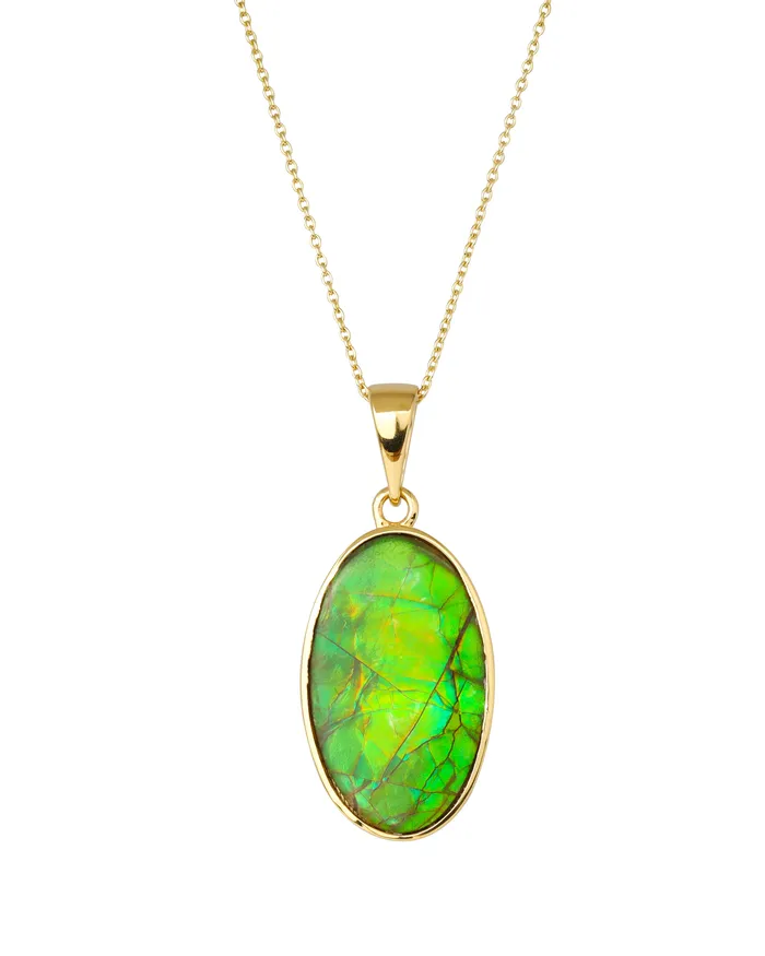 YoTreasure Necklaces 14K Gold Vermeil Over 925 Silver 117 Cts Ammolite Gemstone Necklace YoTreasure Necklaces 14K Gold Vermeil Over 925 Silver 117 Cts Ammolite Gemstone Necklace