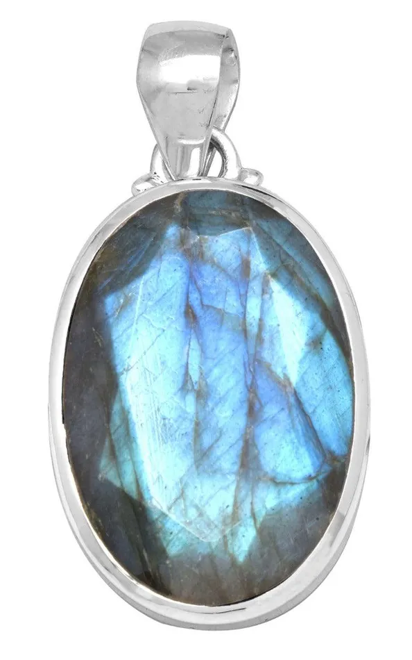 YoTreasure Necklaces Labradorite 1 34 Long 925 Solid Sterling Silver Pendant With 18 Chain
