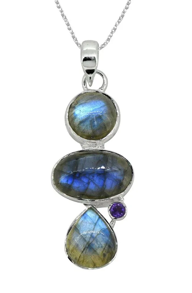YoTreasure Necklaces Labradorite Amethyst Solid 925 Sterling Silver Pendant 3 YoTreasure Necklaces Labradorite Amethyst Solid 925 Sterling Silver Pendant 3