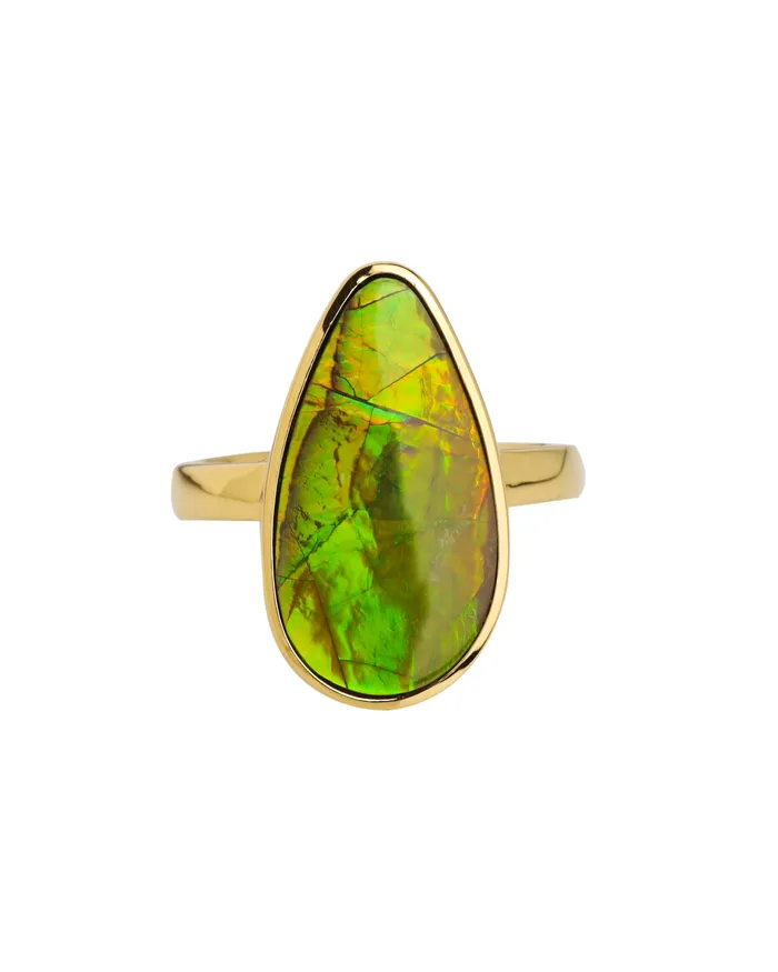 YoTreasure Rings 14K Gold Vermeil Over 925 Silver 8 Cts Ammolite Gemstone Ring